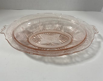 Vintage & RARE 1930’s Hazel Atlas Pink Royal Lace Oval Glass Decorative/Serving Bowl - Collectible/Depression Glass/Housewarming/Gift Idea