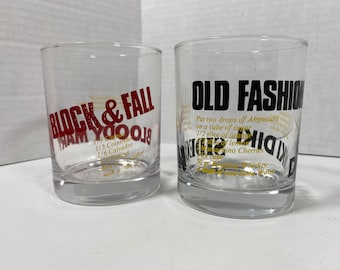 Vintage 1960’s On The Rocks Cocktail Recipe Low-Ball Glasses x 2 - Collectible/Barware/Gift Idea