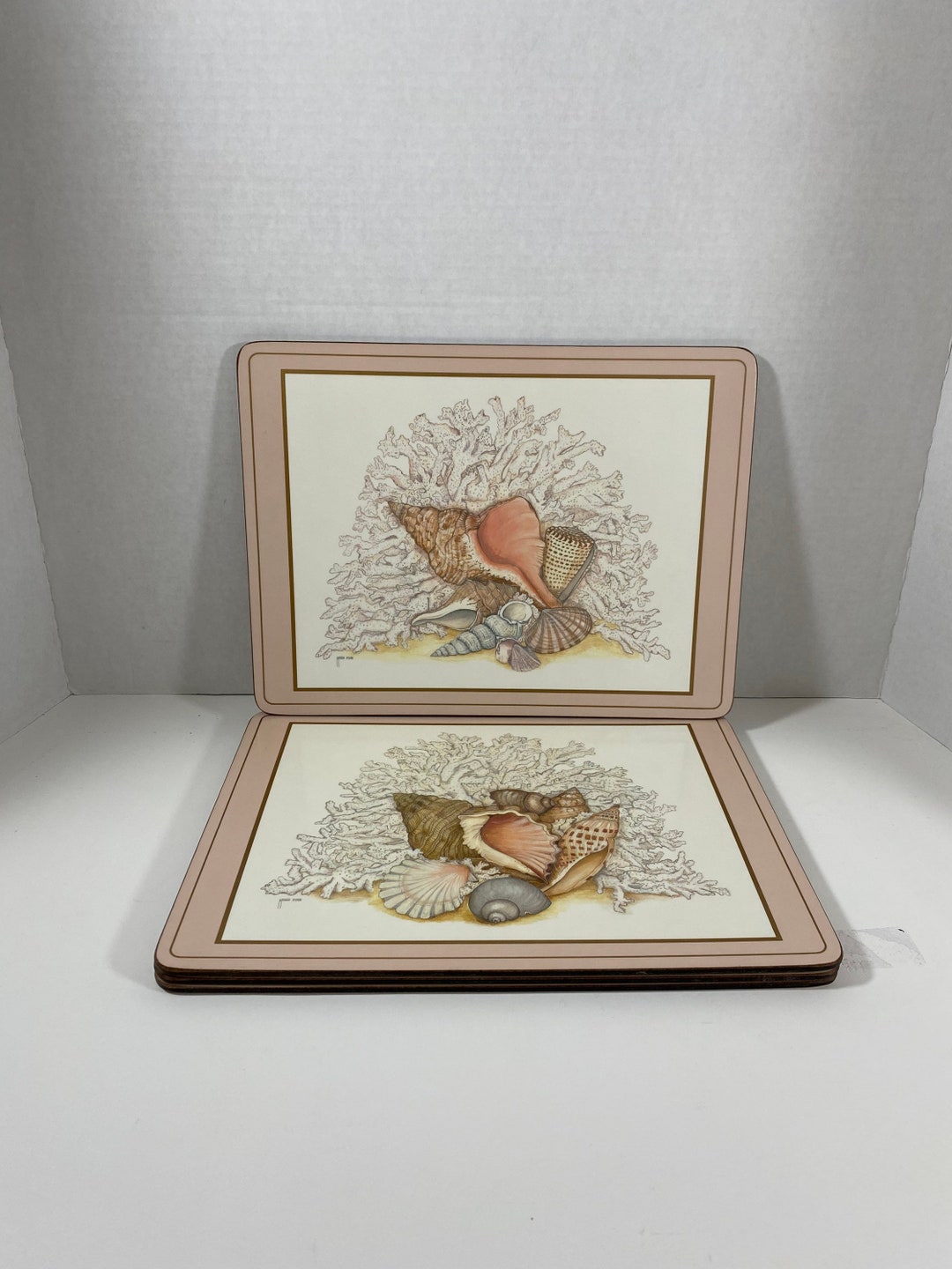 Vintage 1980s Pimpernel seashell Maria Ryan Beach Placemats With Cork