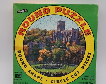 Vintage Fairchild West Point NY Jigsaw Puzzle Round Puzzle 19" Wide Circle over 650 pieces complete Scenic USA series