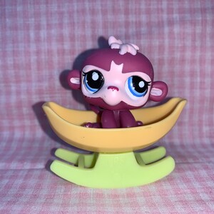 Discontinued Rare LPS Littlest Pet Shop Baby Monkey with Banana Rocking Chair (006)