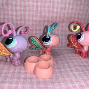 Discontinued Rare Littlest Pet Shop LPS Lot of 3 Butterflies with a Dish