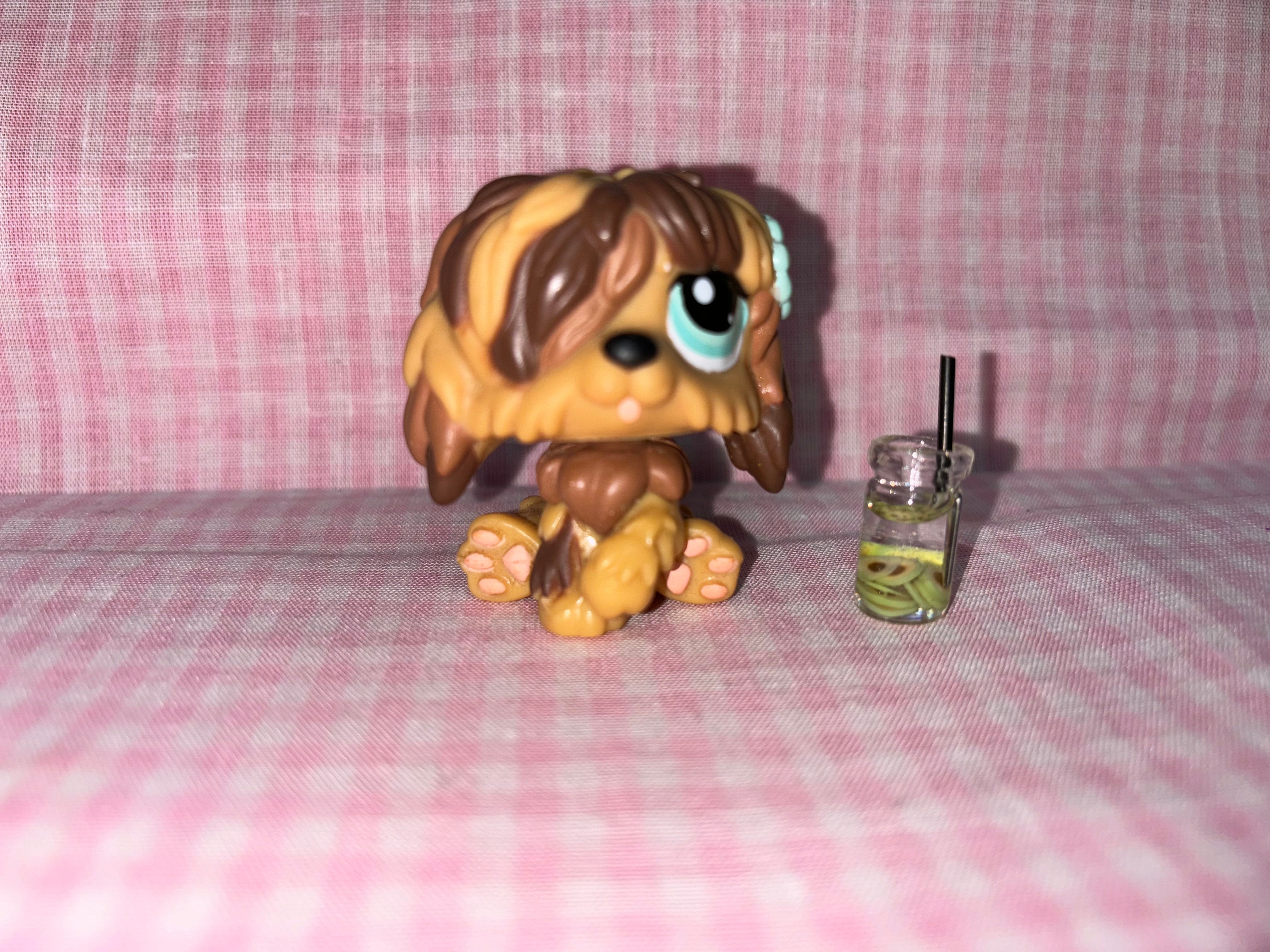 Discontinued LPS Littlest Pet Shop Brown Sheep Dog With Drink (011