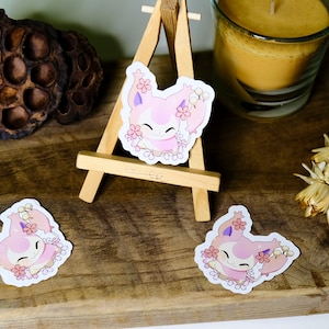 Autocollant rose Sakura Cat, brillant, imperméable à l’eau
