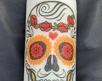 Day of The Dead themed handfinished découpage pillar candle (large)