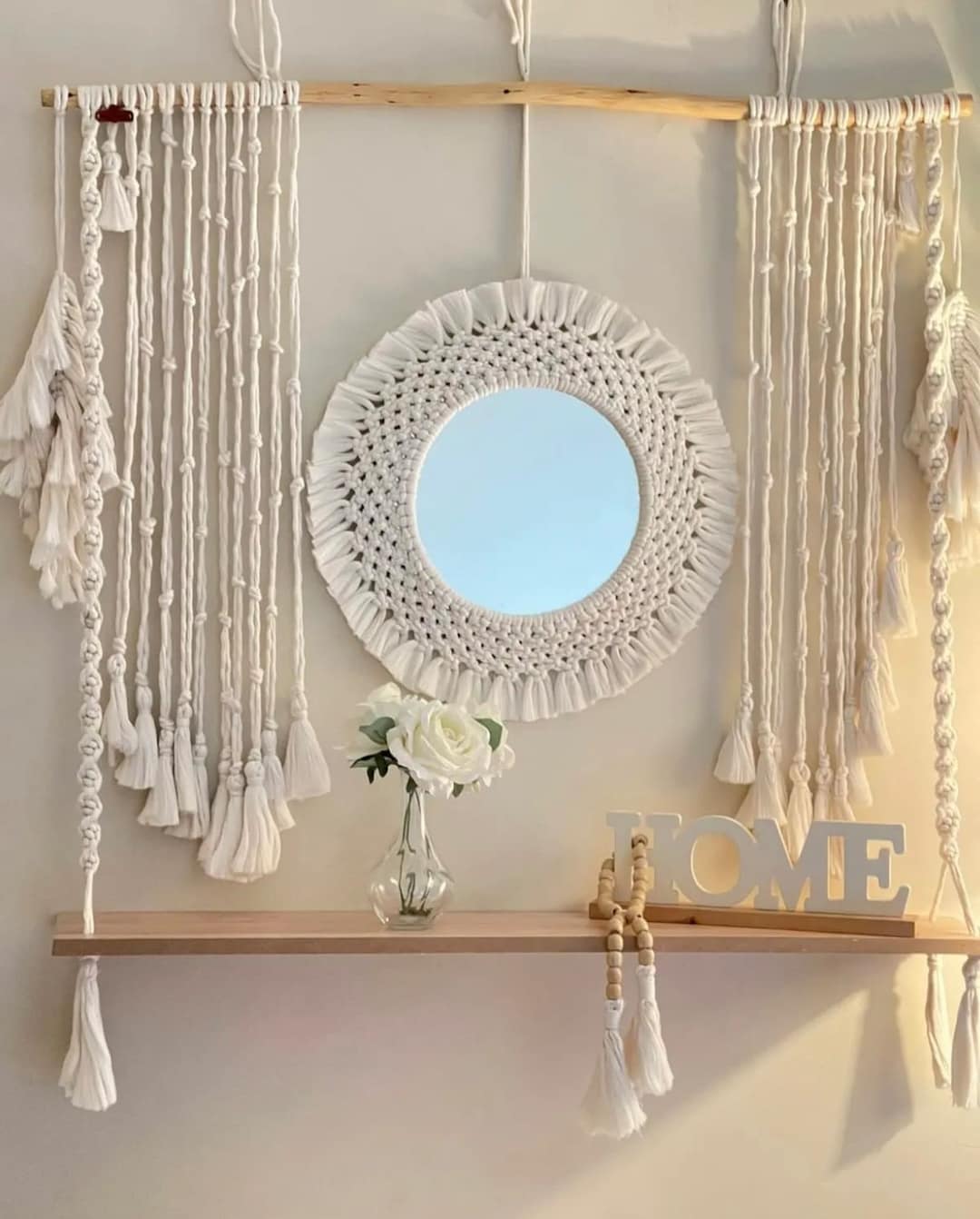 Large Round Macrame Mirror Wall Decor, Macrame Boho Mirror, Woven