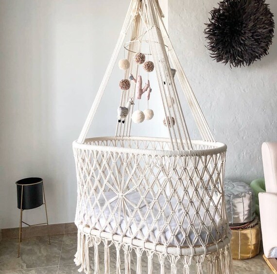 Macramé Cradle Handmade Baby Hanging Cradle With Inlay Etsy