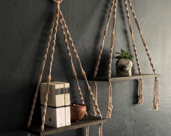 Hanging Shelves | Set of 2 | boho shelf, Boho wall Decor,Rope Shelf,Macrame Hanging Shelf,Farmhouse Shelf,Macrame wall hanging