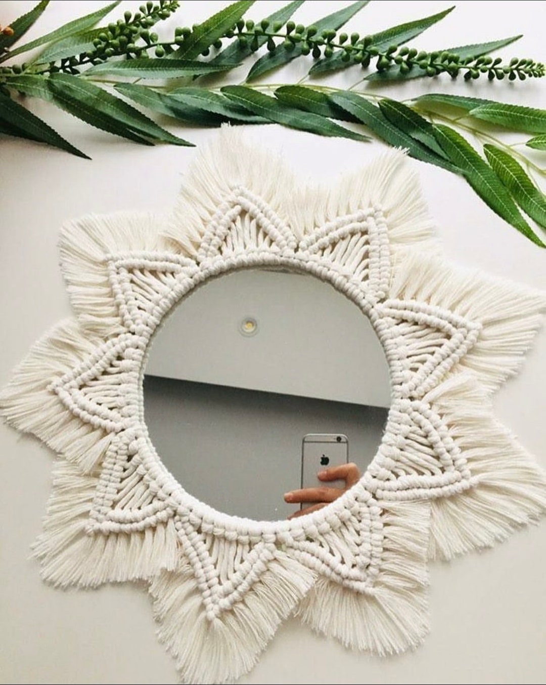 Large Round Macrame Mirror Wall Decor, Macrame Boho Mirror, Woven
