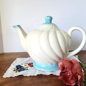 Sky Blue and White Glazed Teapot - Tea Party Decor - Medium Teapot - Light Blue Teapot - Swirl Teapot - Cloudy Sky Decor - Cottagecore Decor