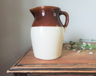 Vintage Brown and Tan Stoneware Pitcher