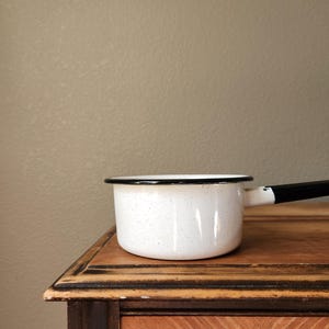 Small Black and White Enamelware Sauce Pot - Speckled Enamelware - Enamel Cookware - Farmhouse Kitchen - Primitive Kitchen Cookware