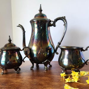 Sheridan Silver Plate Coffee Set - Silver Coffee Pot - Silver Cream and Sugar Set - Vintage Coffee Service - Silver Tea Set