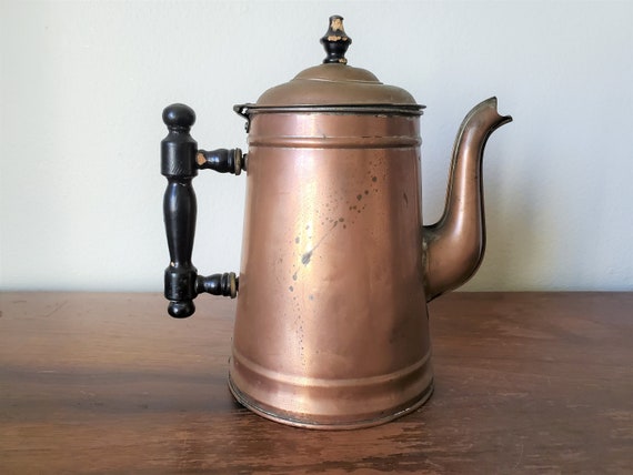 Antique Coffee Pot Kettle Copper Plated Tin Body S.M.P Royal Tea