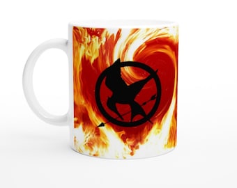 Mockingjay Fire - White 11oz Ceramic Mug | Great gift idea, Birthdays, Holidays, Collectors item, Unique design
