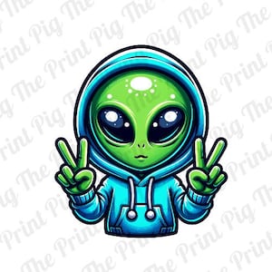 Alien Piece Sign PNG Digital Download file, Halloween PNG, space, t-shirt prints, sublimated print designs, cartoon monster aliens