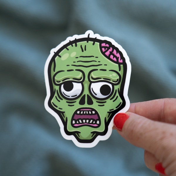 Zombie Brain Monster Sticker | Glossy White Vinyl Sticker | Halloween Sticker | Monster Cartoon| Laptop Sticker | Vinyl Decal | Scary Skull