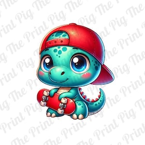 Baby Dinosaur Skateboarding PNG Digital Download file, t-rex clipart, digital download, t-shirt prints, sublimated printing, dino sticker