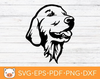 ゴールデン レトリバーのヘッド SVG デジタル ダウンロード ファイル、犬の SVG、ベクター カット ファイル、クリカット、シルエット、カッティング ファイル、デカール、T シャツ デザイン、ステッカー
