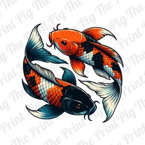Koivissen digitaal png-bestand download, vintage tattoo art png, paar koivissen, grafisch t-shirt print, gesublimeerde print yin yang stickers kunst