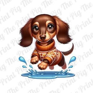 Dachshund Puppy PNG Digital Download file, Sausage Dog PNG,  t-shirt art, sublimated print, doxie puppy, sticker design, cartoon dog, autumn
