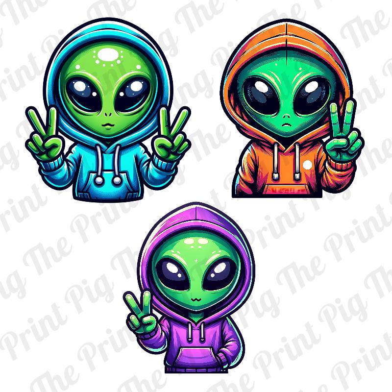 3 PACK - Alien Piece Sign PNG Digital Download File, Halloween PNG