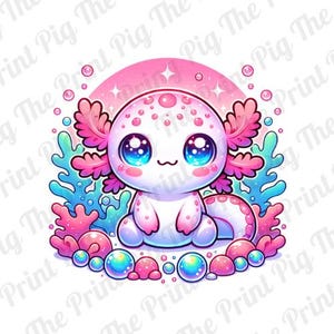 レインボーアホロートルPNGデジタルダウンロードファイル、かわいい動物PNG、Tシャツプリントデザイン、昇華プリントデザイン、かわいいレインボー動物