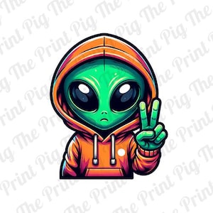 Alien Piece Sign PNG Digital Download file, Halloween PNG, space, t-shirt prints, sublimated print designs, cartoon monster aliens