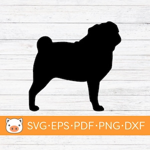 Pug Silhouette SVG Digital Download file, Dog SVG, Vector Cut File, Cricut, Silhouette, Cutting Files, Decal, T-shirt design, Stickers