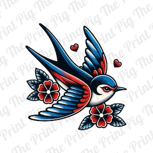 Swallow PNG Digital Download file, Vintage Tattoo art PNG, pair of swallows, graphics t-shirt print, sublimated print design stickers art