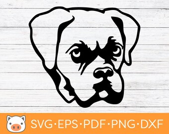 Archivo de descarga digital SVG de cabeza de boxeador, SVG de perro, archivo de corte vectorial, Cricut, silueta, archivos de corte, calcomanía, diseño de camiseta, pegatinas