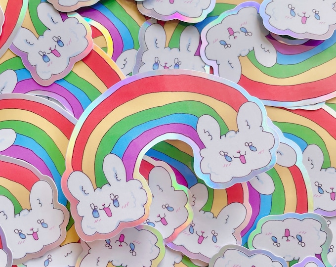 holographic cloudy bunnies stickers