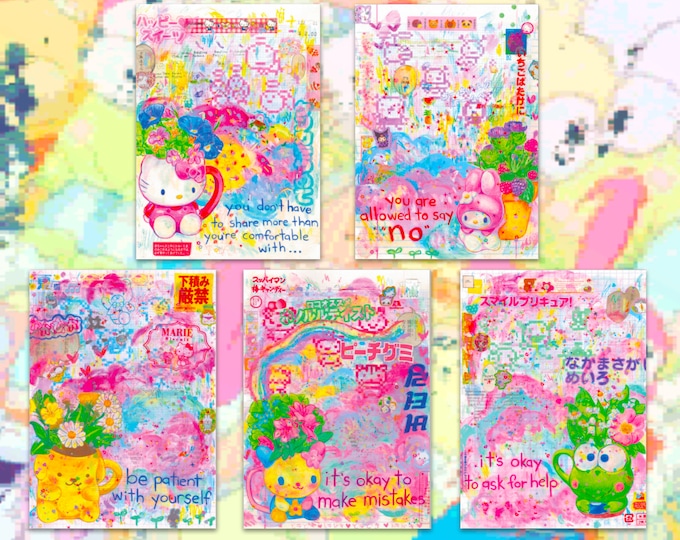 kawaii collage art prints