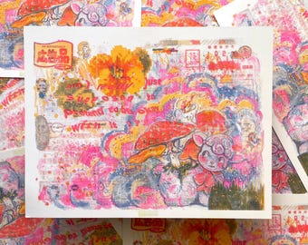 feigned facade 11"x8.5" risograph art print