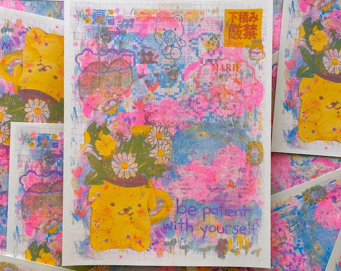 slow progress 8.5"x11" risograph art print