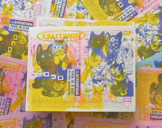 kitty kompilation 8.5"x11" risograph prints