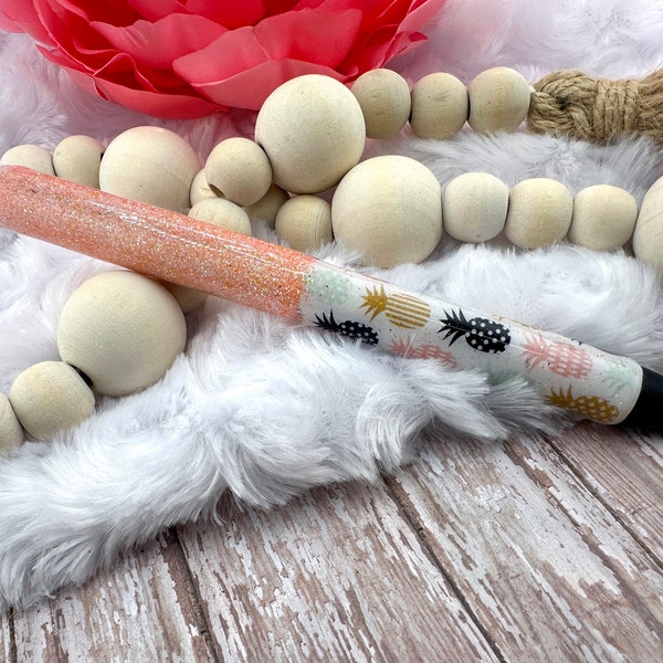 Pineapple glitter pen, pineapple pen, glitter pens, epoxy pen, Ink Joy Glitter Pen, coral glitter pen, pineapple lovers, pen wrap