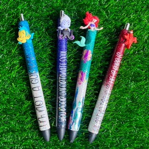 little mermaid inspired princess pen set, Ariel pen, mermaid pen set,  personalized pen, refillable pens, customized pen set