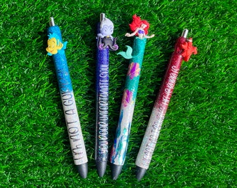 little mermaid inspired princess pen set, Ariel pen, mermaid pen set,  personalized pen, refillable pens, customized pen set