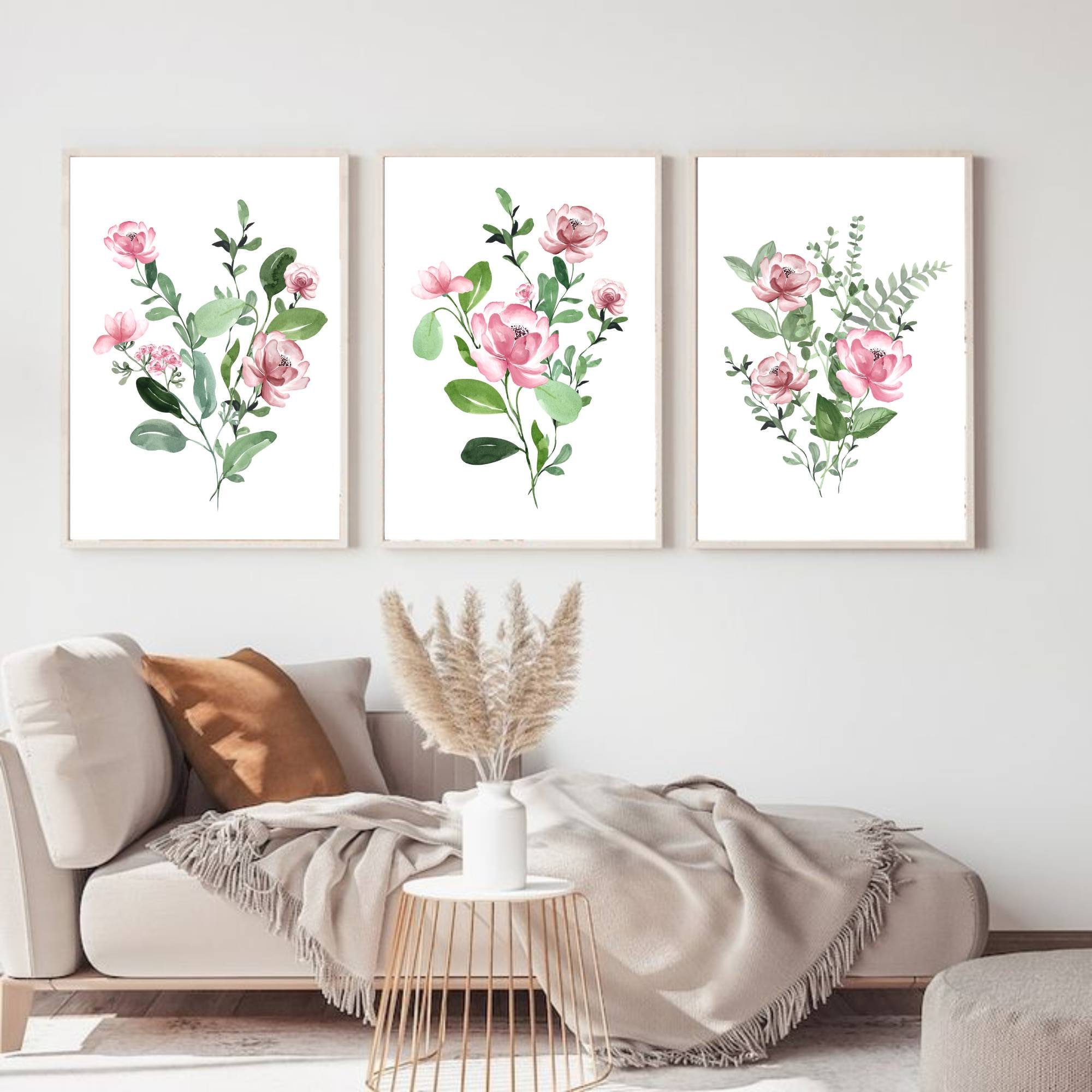 Set of 3 Flowers Prints Pink Flower Wall Art Living Room - Etsy UK