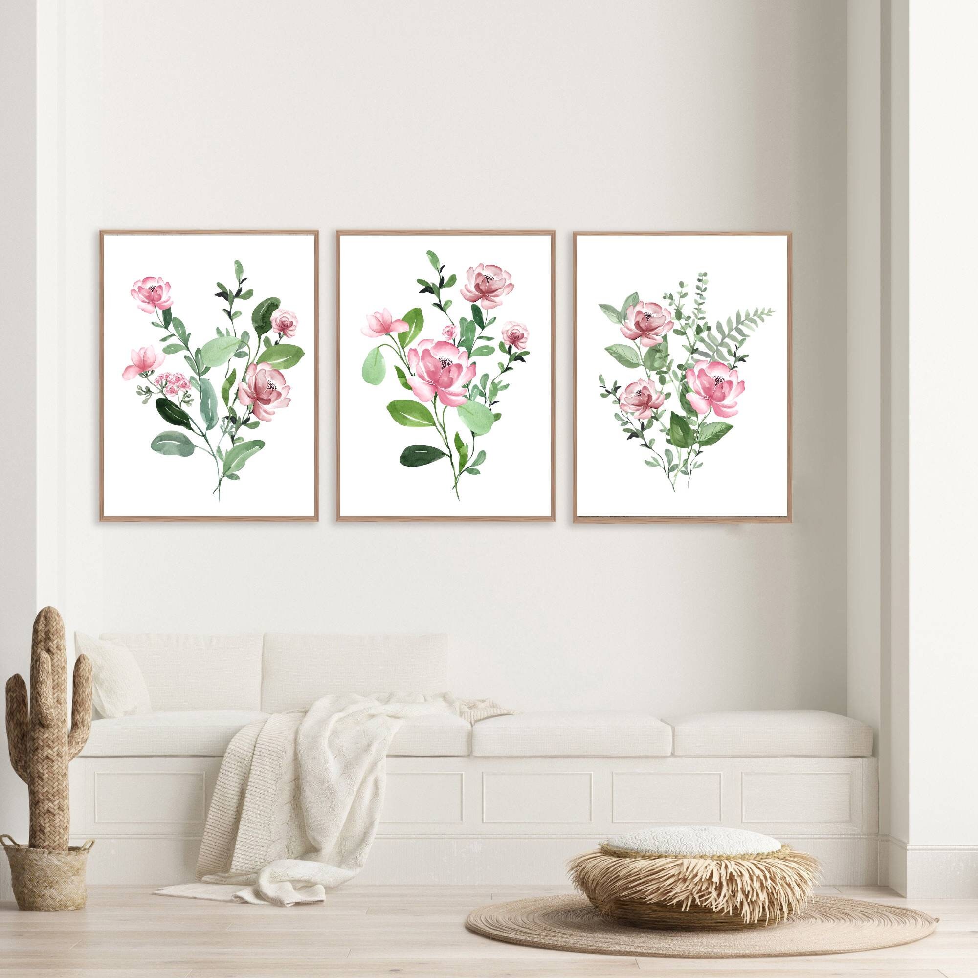 Set of 3 Flowers Prints Pink Flower Wall Art Living Room - Etsy UK