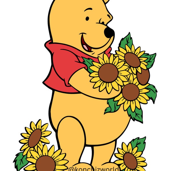 Winnie The Pooh w/SunFlower SVG File