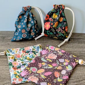 Floral Cotton Drawstring Pouch, Fabric Gift Bag