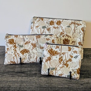 Pochette crème à fermeture éclair en coton fleuri, Trousse de maquillage en tissu, Porte-monnaie, Porte-cartes