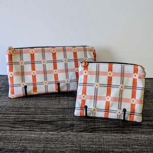 Pochette zippée en coton à carreaux et fleurs, Trousse de maquillage en tissu, Porte-monnaie, Trousse