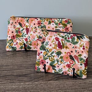 Petite pochette zippée en coton à fleurs roses, jolie trousse à maquillage ou porte-monnaie