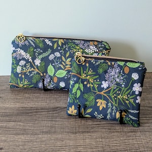 Petite pochette à fermeture éclair en coton vert genévrier, Trousse de maquillage en tissu à fleurs, Porte-monnaie, Trousse