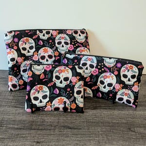 Petite pochette zippée en coton noir tête de mort, porte-monnaie le jour des morts, trousse à maquillage, trousse