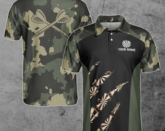 Customize Name Camo Dart Shirts Darts Retro Style Men's Polo Shirt S-5XL