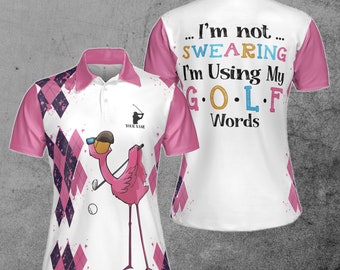 Customize Name I'm Not Swearing, Flamingo Golfing Women's Polo Shirt S-5XL